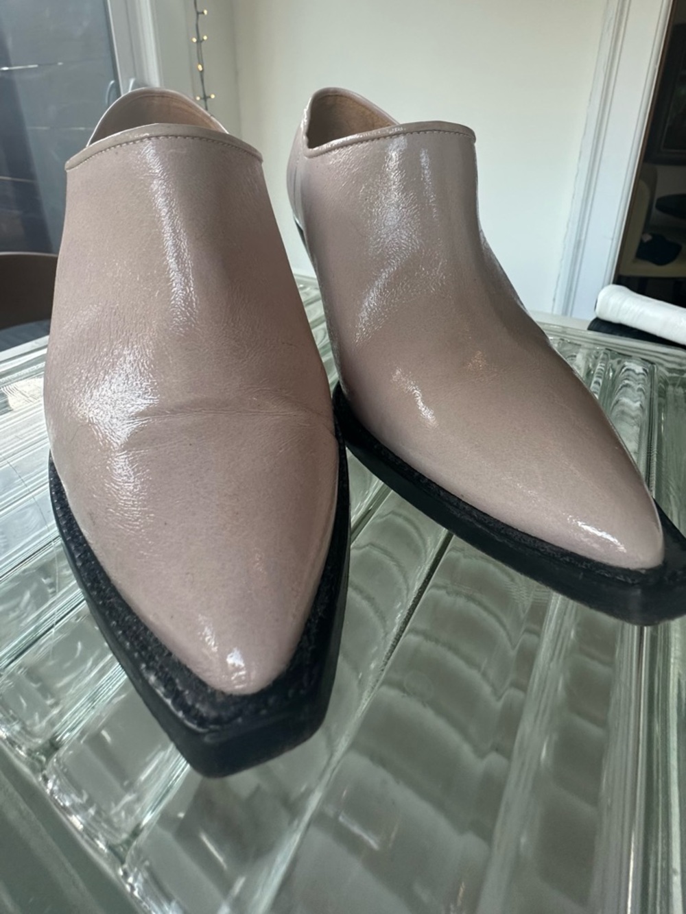 Ganni Pointed Toe Leather Slip-On Bootie in Soft Pink